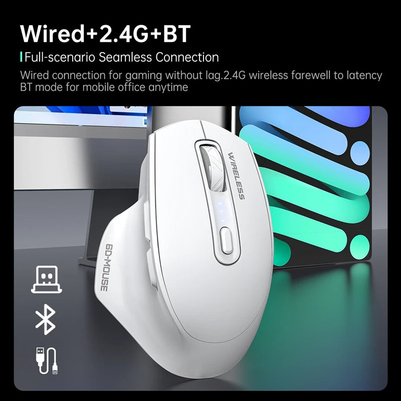 Wireless Tri-Mode Gaming Mouse 2.4G Dual Receiver Bluetooth With Battery Level Display Portable Universal Office Mouse