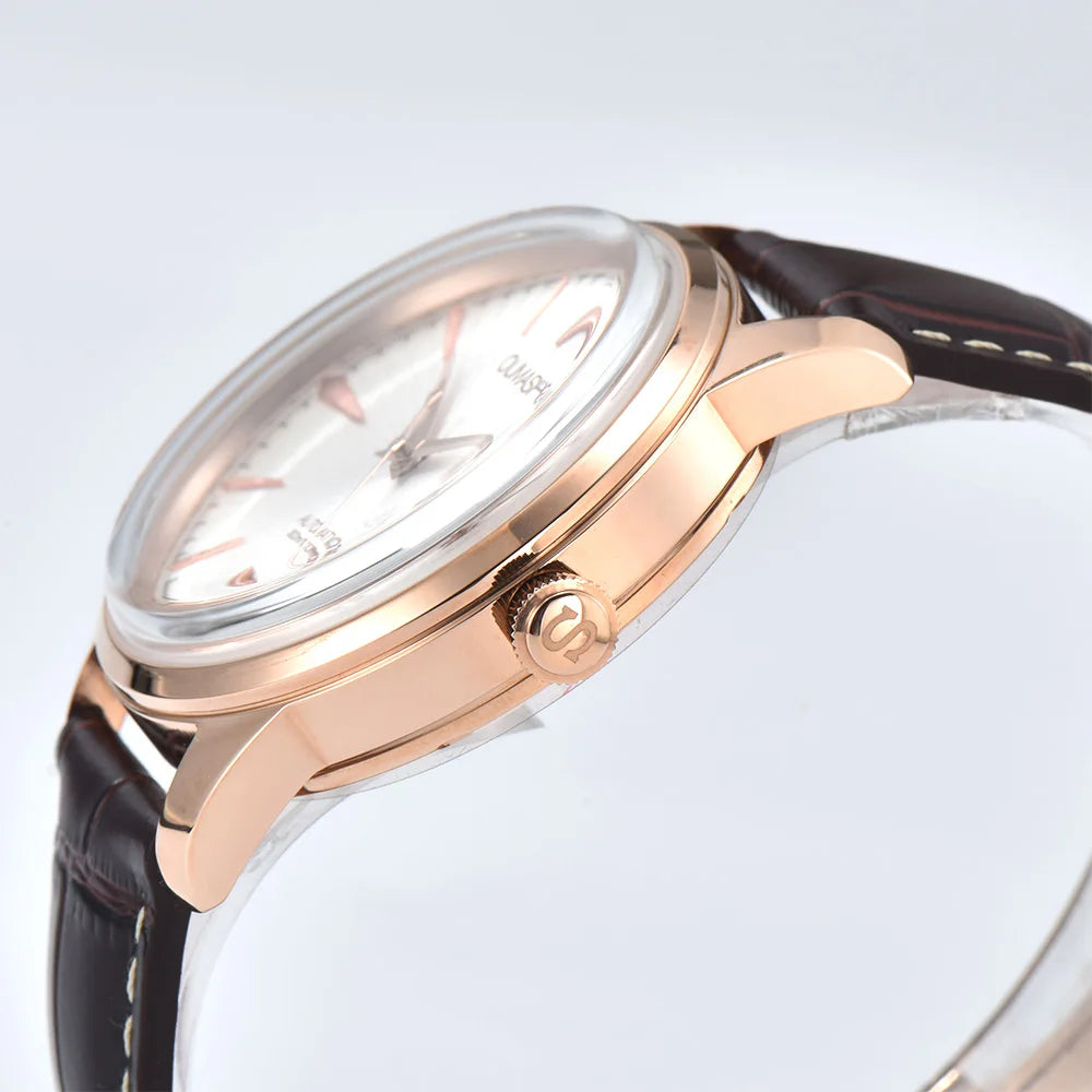 40mm NH35 Watch Cocktail Automatic Mechanical Watch High Quality Stainless Steel Double Dome Waterproof Case Leather Band Watch