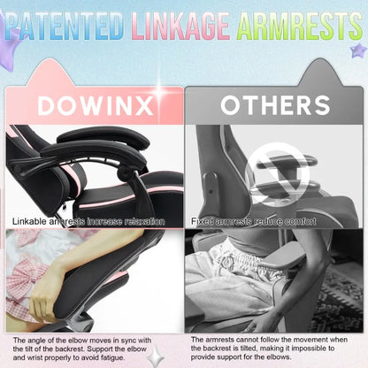 Cuki gamer szék macskafülekkel, lábtartóval, rózsaszín kawaii számítógépes szék, ergonomikus, magas háttámlás gamer ülés macskamancsos deréktámasszal