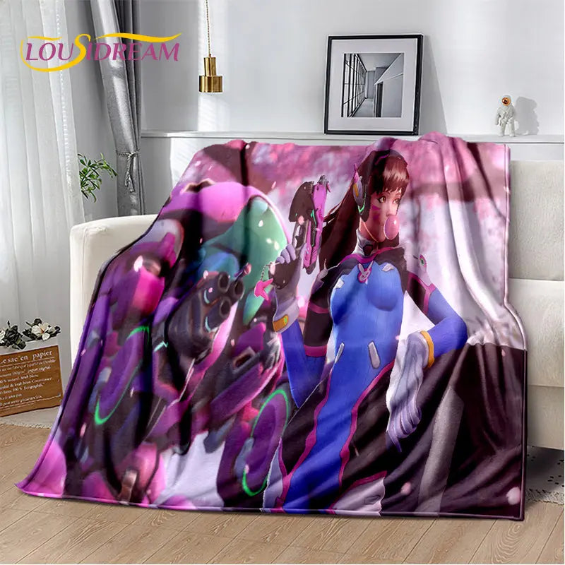 Overwatch Game Gamer DVA Reaper mekana plišana deka, flanelska deka za dnevni boravak, spavaću sobu, krevet, kauč, piknik, djecu, 3D