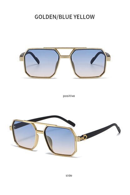 2pcs Trendy Metal Polygonal Pilot Women Sunglasses Luxury Double Beam Men Sunglass Outdoor Driving Shade Sunglasses Unisex UV400