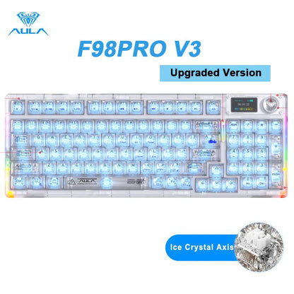 AULA F98PRO Wireless Mechanical Keyboard Transparent Keycaps RGB Backlit Custom 2.4G Hot Swappable Gaming Keyboard With Screem