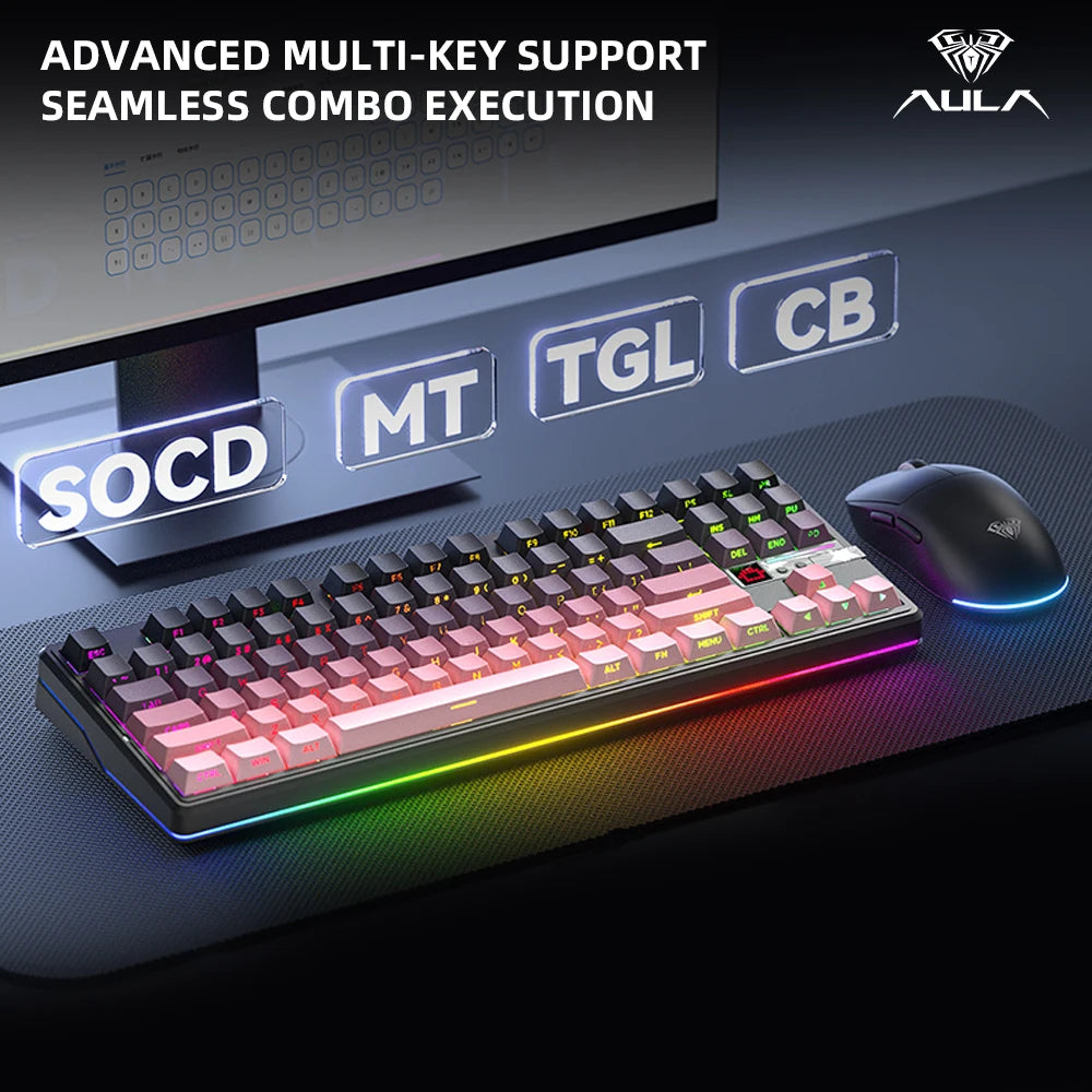 AULA F87 Pro V2 E-Sports Mechanical Keyboard 2.4g/Usb/Bluetooth Hot-Swap RGB Long Battery Life Custom Gasket 5 Layer PC Gaming