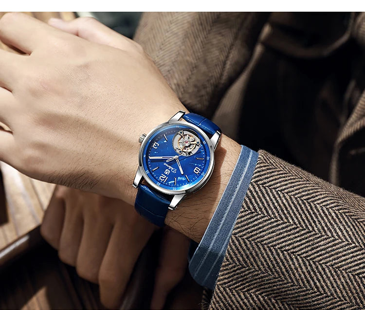 Férfi divatos sportos, automatikus, mechanikus, vízálló tourbillon karóra – prémium márkájú luxus karóra