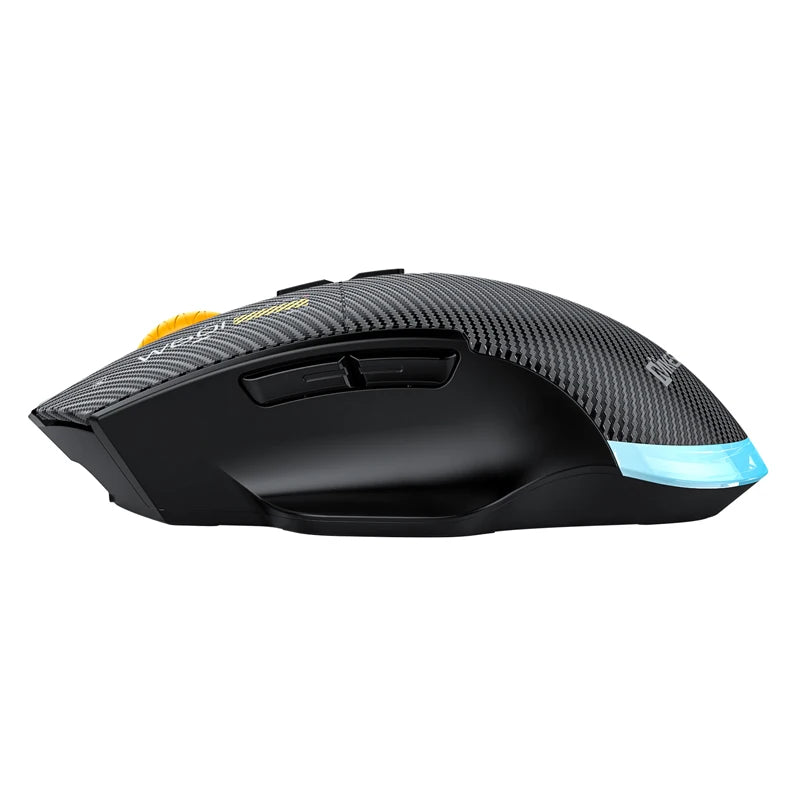 Ποντίκι gaming από ανθρακονήματα 12800DPI, 2.4G ασύρματο, Bluetooth και ενσύρματο, τριπλής λειτουργίας, αθόρυβο κουμπί, προγραμματισμός macro, 500mAh, 7 πλήκτρα