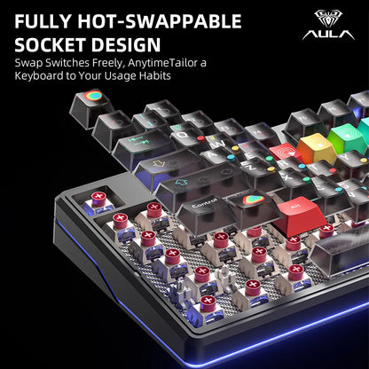 AULA F87 Pro V2 E-Sports Mechanical Keyboard 2.4g/Usb/Bluetooth Hot-Swap RGB Long Battery Life Custom Gasket 5 Layer PC Gaming