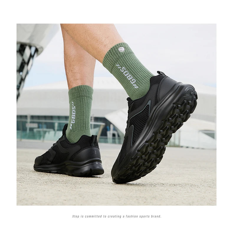 Zapatillas deportivas Xtep para hombre, de malla transpirable, para correr, para maratón de invierno, negras y blancas, zapatillas deportivas para hombre, 879119110110