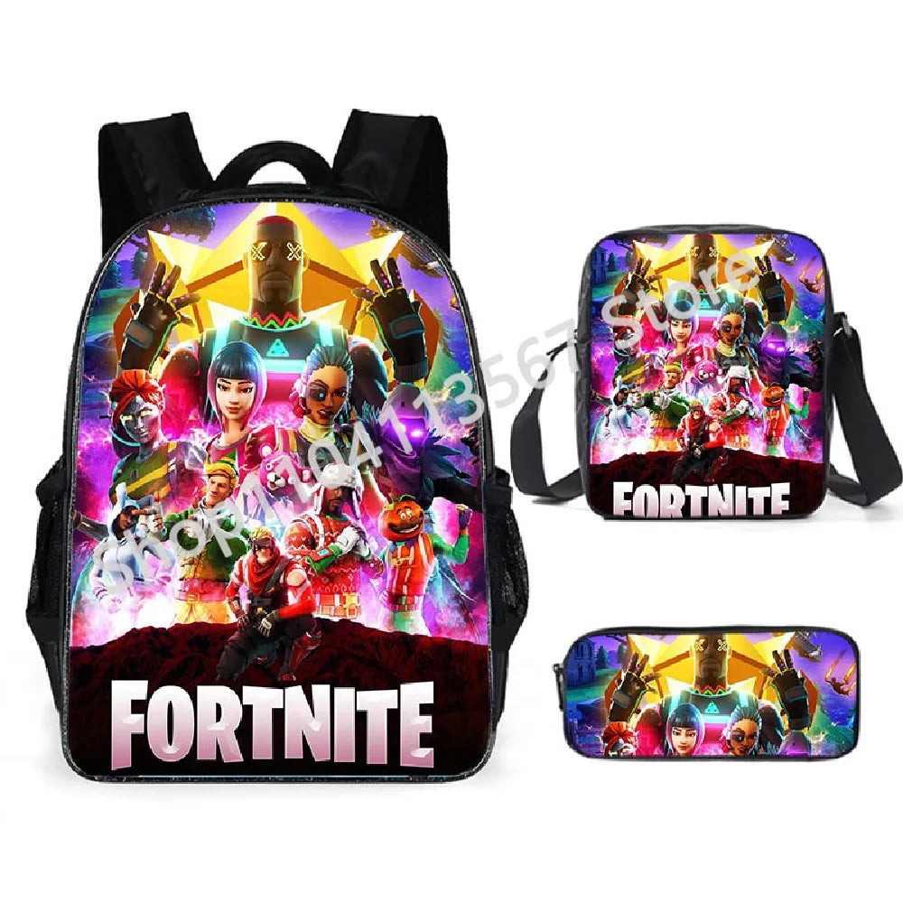 Set de 3 bucăți de ghiozdane Fortnite pentru băieți și fete, cu tematică Battle Royale, seturi de ghiozdane pentru jocuri, rucsacuri pentru jocuri, cadouri școlare