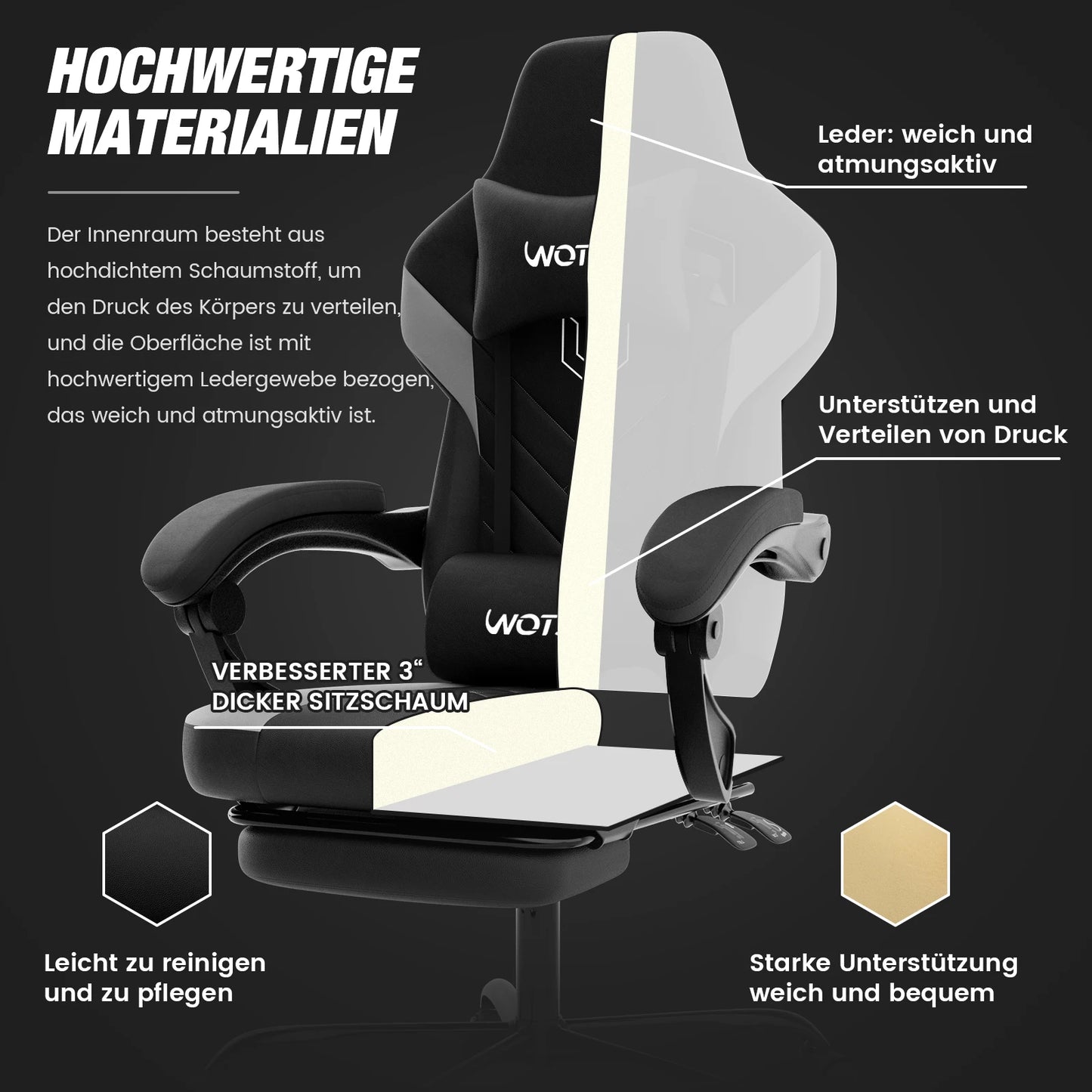 Gaming Chair with Footrest Ergonomic Gamer Chair, Height Adjustable Computer Gaming Chair with Lumbar Support, Headrest, Swivel Office Chair