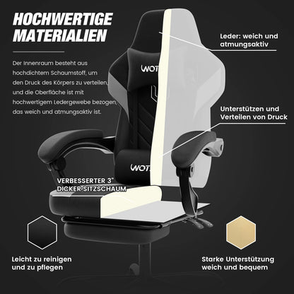 Gaming Chair with Footrest Ergonomic Gamer Chair, Height Adjustable Computer Gaming Chair with Lumbar Support, Headrest, Swivel Office Chair
