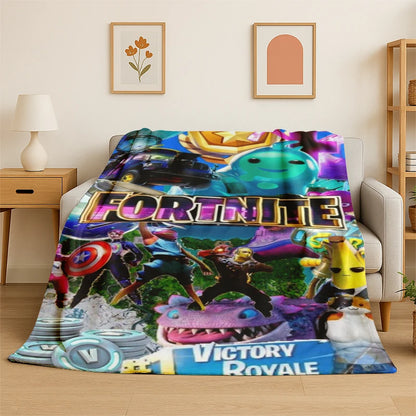 Cartoon F-Fortnite Game Gamer Flannel Blanket Soft Warm Throw Blanket for Bedroom Living Room Bed Travel Camping Picnic Gift