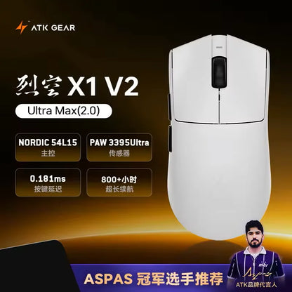 Brezžična miška ATK Blazing Sky X1 V2 Ultimate Dual Mode, lahka, PAW3950, Ultra Dual 8K HZ, nizka zakasnitev, prilagojena ergonomska zasnova