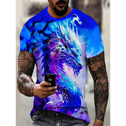 Sárkány-főnix mintás póló férfiaknak, állatmotívumos, 3D-nyomtatott pólók, nyári, alkalmi, rövid ujjú, kerek nyakú, oversize utcai pólók, felsők