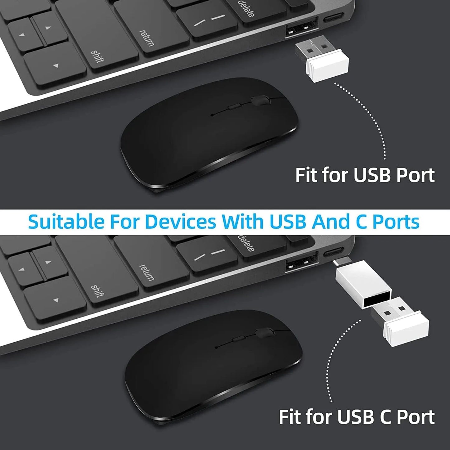 Trådløs genopladelig mus med dobbelt tilstand, Bluetooth-kompatibel 2.4G USB-computermus til laptop, iPad, tablet og notebook – gamingmus