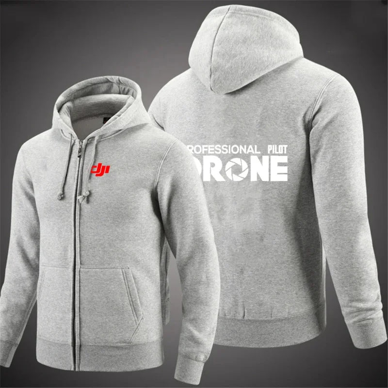 Dji Professional Pilot Drone Spring Autumn Casual Men's Solid Color Zipper Pullover Hoodie Coats Sportswear Fashion Long Sleeve, Produit gaming premium Fraquane