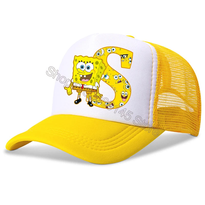 New Spongebob Children Baseball Caps Kawaii Cartoon Letter Printed Hat Kids Casual Sun Hat Adjustable Peaked Cap Birthday Gifts