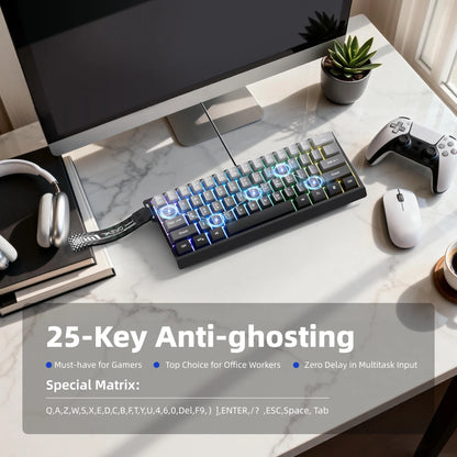 7KEYS 60% Compact Wired Keyboard with RGB Backlighting, Gradient Keycaps, USB Gaming Keyboard for Windows PC, Laptop & Tablet