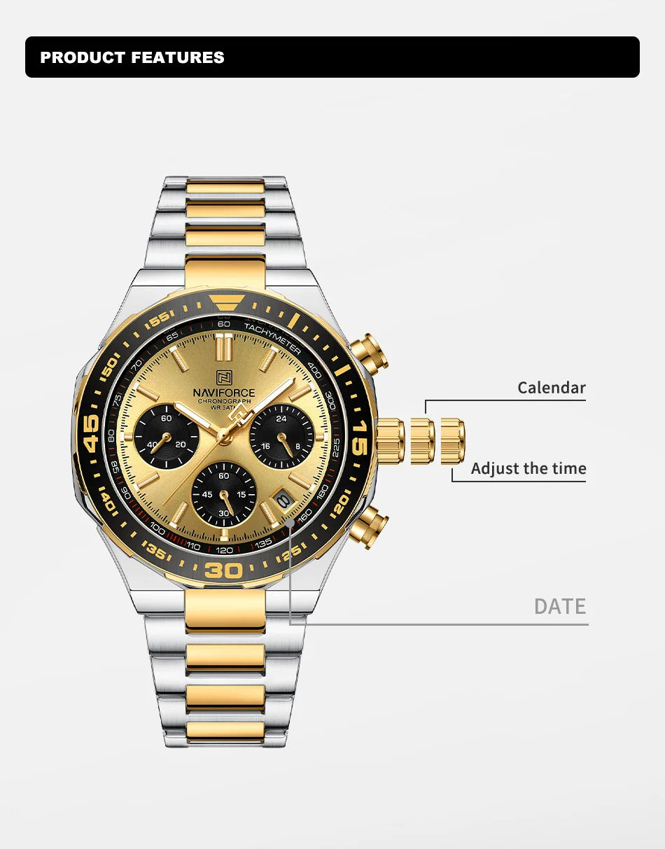 NAVIFORCE Men's Watches Quartz Fashion Business Classic Water Resistant Stainless Steel Strap WristWatch New Male Clock in 2024