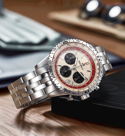 BERNY Chronograph Watches for Men Aviation Multifunction Quartz Men's Watch Date Sapphire Super Luminous Luxury Wristwatch