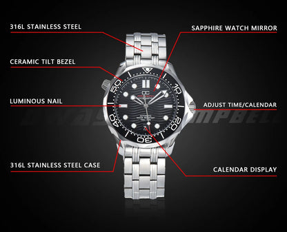 DWAYNE CAMPBELL Reloj mecánico automático de lujo para hombre NH35, bisel de cerámica, resistente al agua, reloj de pulsera clásico de negocios