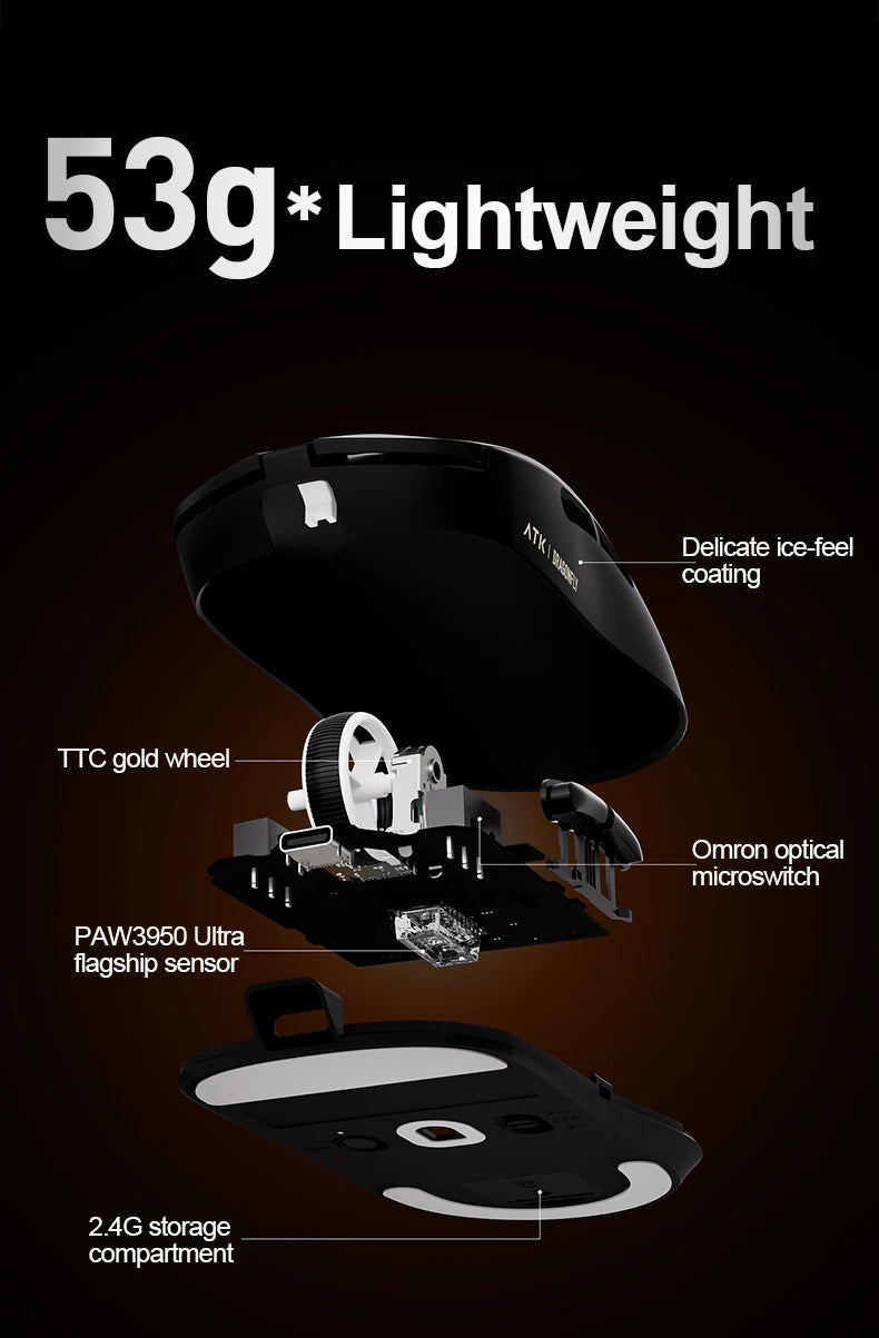 ATK Dragonfly A9 Wireless Gaming Mouse NearLink Tri-Mode Dual 8K Ultra-Lightweight Ergonomic Esports Mouse