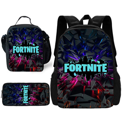 Dětský školní batoh s taškou na oběd, penálem, designem populární hry F-FortniteS – školní taška pro chlapce a dívky, skvělý dárek
