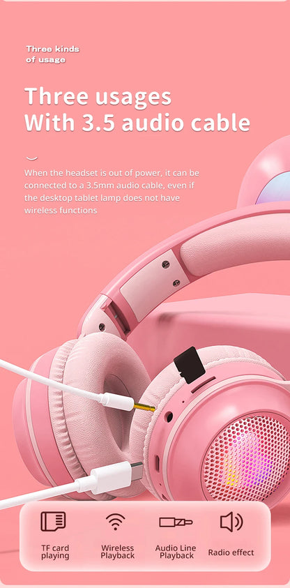 Glow Unicorn Bluetooth Headphones for Kids – LED Bunny Ear Wireless Headphones with Microphone, TF Card Slot, Over-Ear Bluetooth Headset for Gaming, Music & Mobile Devices