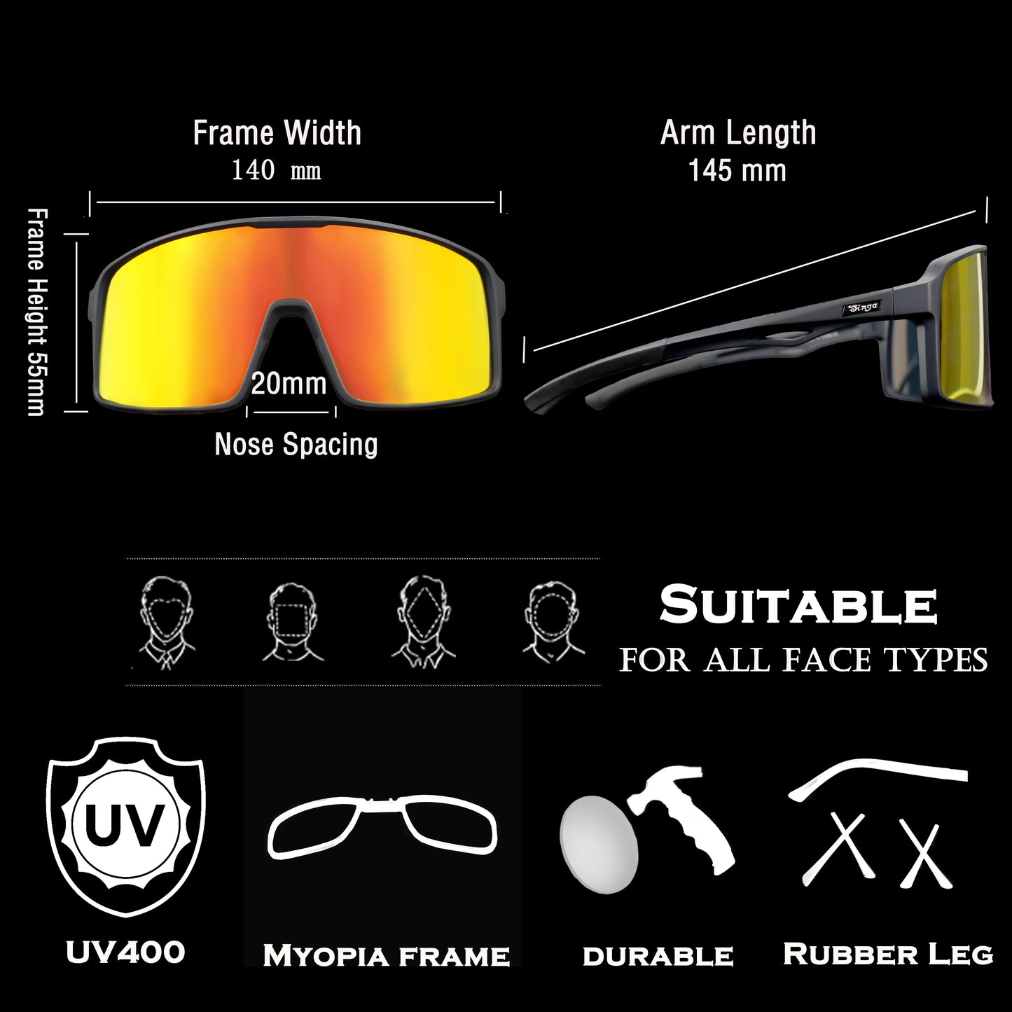 SINGA Photochromic Cycling Sunglasses Sport Glasses Road Bike Glasses MTB Eyewear for Man Women Riding Goggle Cycling Glasses