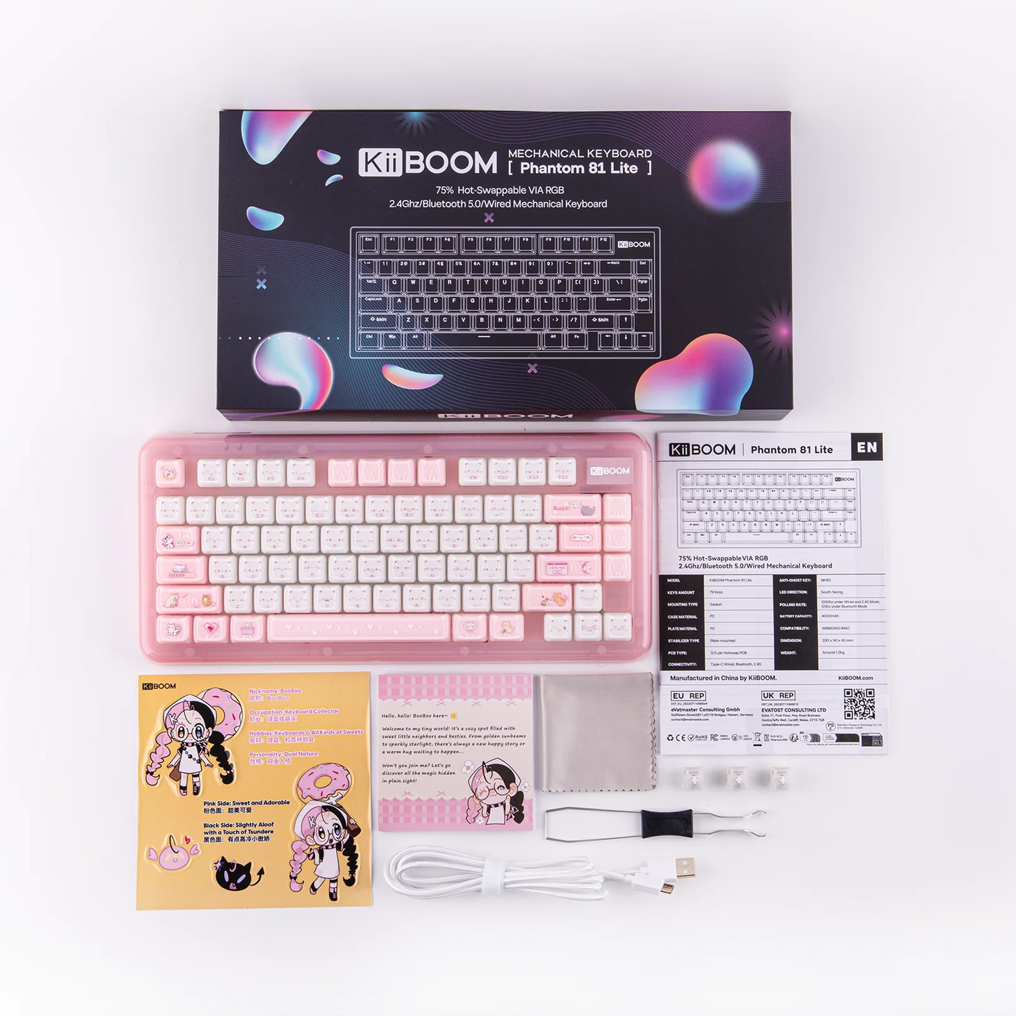 KiiBOOM Phantom81 Lite QMK/VIA 75% Hot-Swap Gasket Wired/BT/2.4GHz Wireless Mechanical Keyboard ABS Case+UV Tech RGB Backlights
