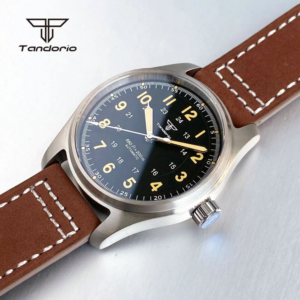 Tandorio Dive 39mm Pilot Men's Stainless Steel Automatic Watch Japan NH35/Miyota 8215/PT5000 AR Sapphire Glass 20BAR Luminous