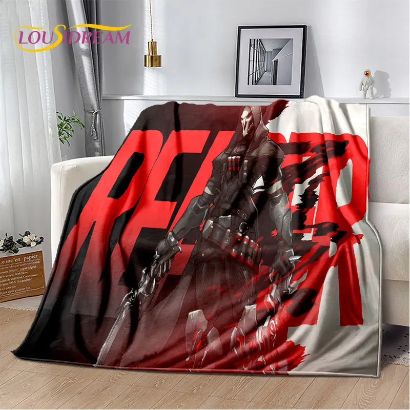 Overwatch Game Gamer DVA Reaper mekana plišana deka, flanelska deka za dnevni boravak, spavaću sobu, krevet, kauč, piknik, djecu, 3D