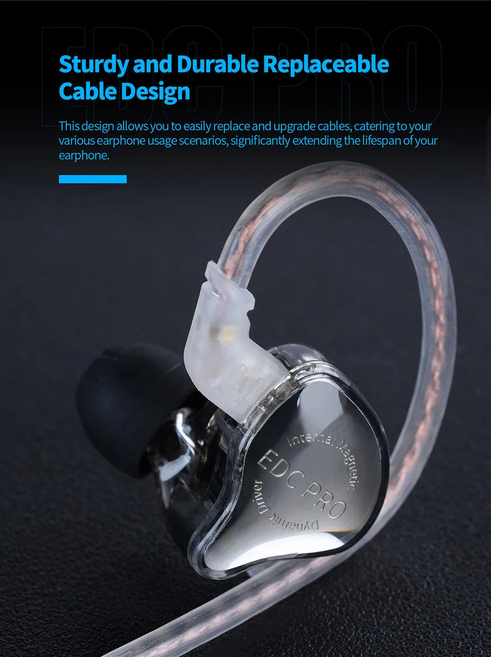 KZ EDC Pro Wired In-Ear Earphones with Large Dynamic Drivers, HiFi Monitor Bass Earphones, Detachable Cable, Noise Isolating Wired Headphones with Microphone