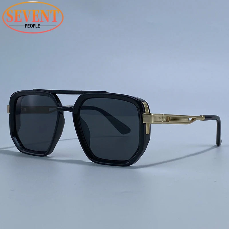 Polarized Square Sunglasses Men 2026 Luxury Vintage Double Bridge Gradient Lens Driving Shades Retro Flat Top Sun Glasses Male