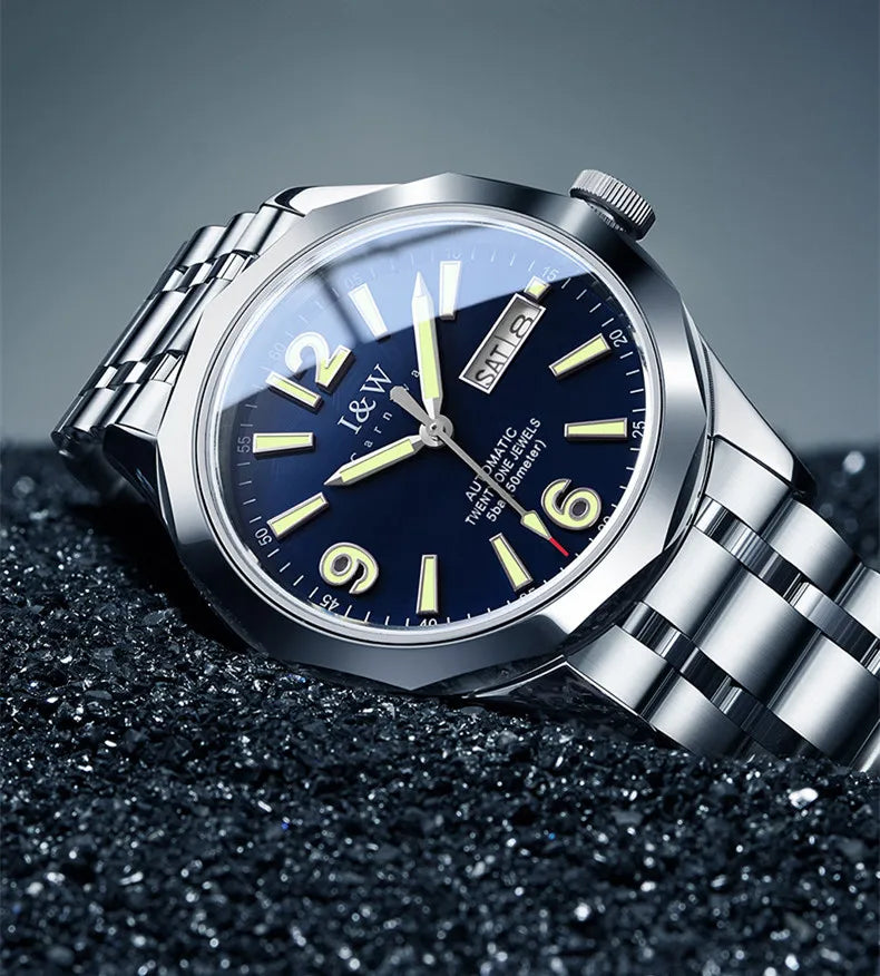 Luxe mechanisch herenhorloge Reloj CARNIVAL van wolfraam, automatisch uurwerk MIYOTA 8205, waterdicht.