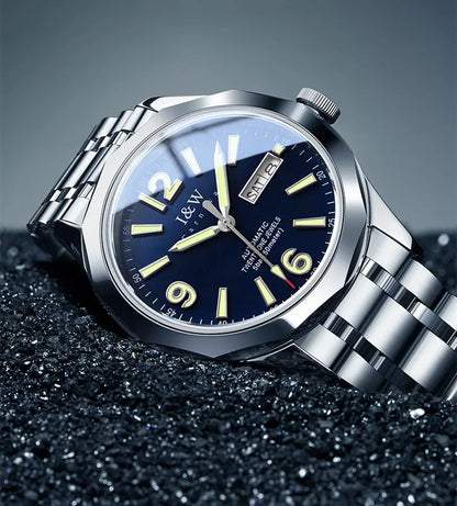 Luxe mechanisch herenhorloge Reloj CARNIVAL van wolfraam, automatisch uurwerk MIYOTA 8205, waterdicht.