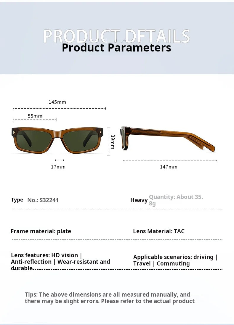 TFTB Fashion Trend Polarized Men's and Women's Sunglasses High quality Acetate Retro Square UV Protection Driving Glasses S32241