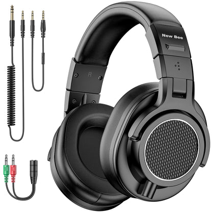 Nouveaux écouteurs DJ professionnels filaires New Bee, casque de studio haute résolution, casque de monitoring pour studio de musique avec microphone, écouteurs circum-auraux
