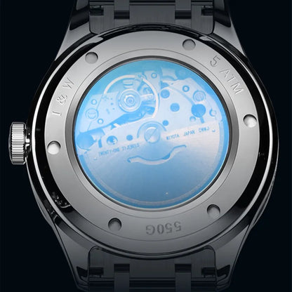 Luxe mechanisch herenhorloge Reloj CARNIVAL van wolfraam, automatisch uurwerk MIYOTA 8205, waterdicht.