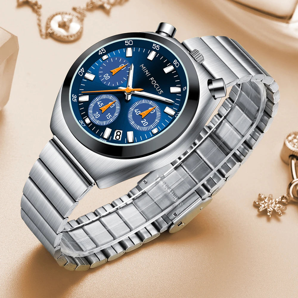 MINI FOCUS Women’s Luxury Quartz Watch – Stainless Steel Strap, Multifunction Dial & Luminous Design