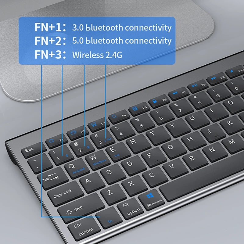 Kabellose Tastatur Bluetooth 5.0&3.0&2.4G FN+1/2/3 Dual-Mode 350mAh ultradünne Tastaturen für Laptop, PC, TV, iPad, Macbook und Android