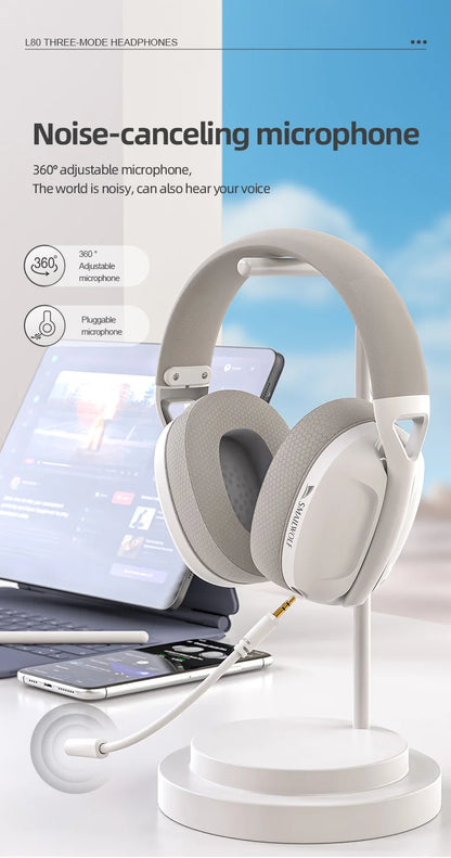 SMAILWOLF L80 Wireless Gaming Headset – Bluetooth 5.0 & 2.4GHz Triple-Mode Headphones with Microphone for PC, Laptop & Mobile Gaming