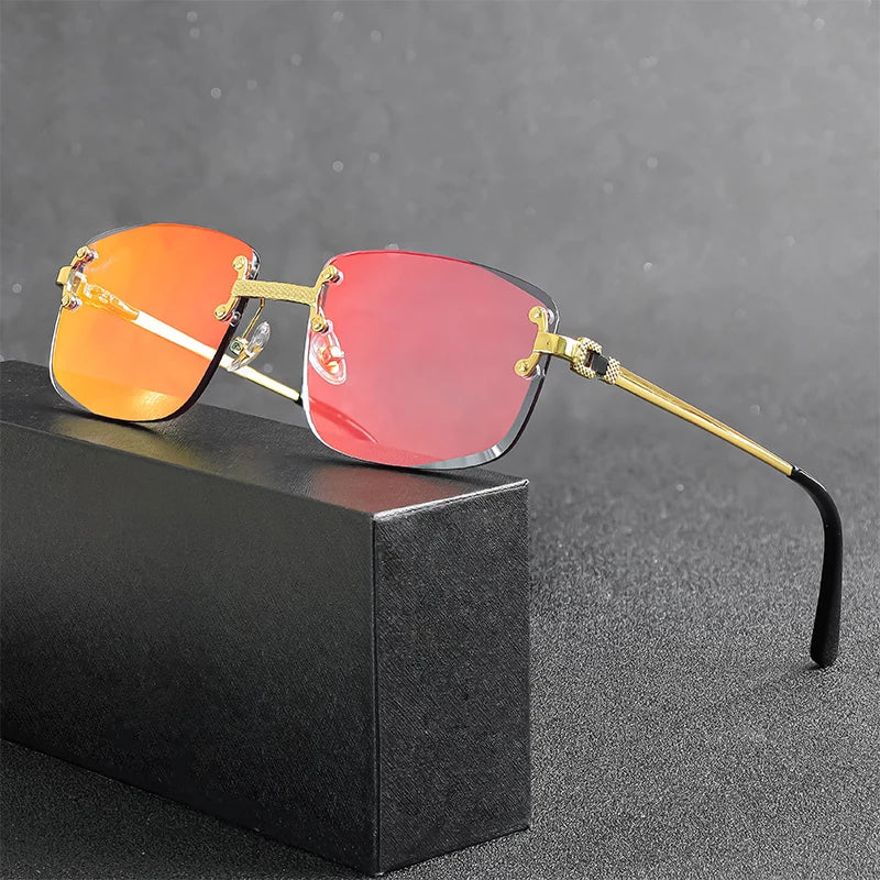 HBK Square Rimless Sunglasses Women Retro Metal Sun Glasses Men Luxury Party Business Gradient Shades 2024 Summer Style