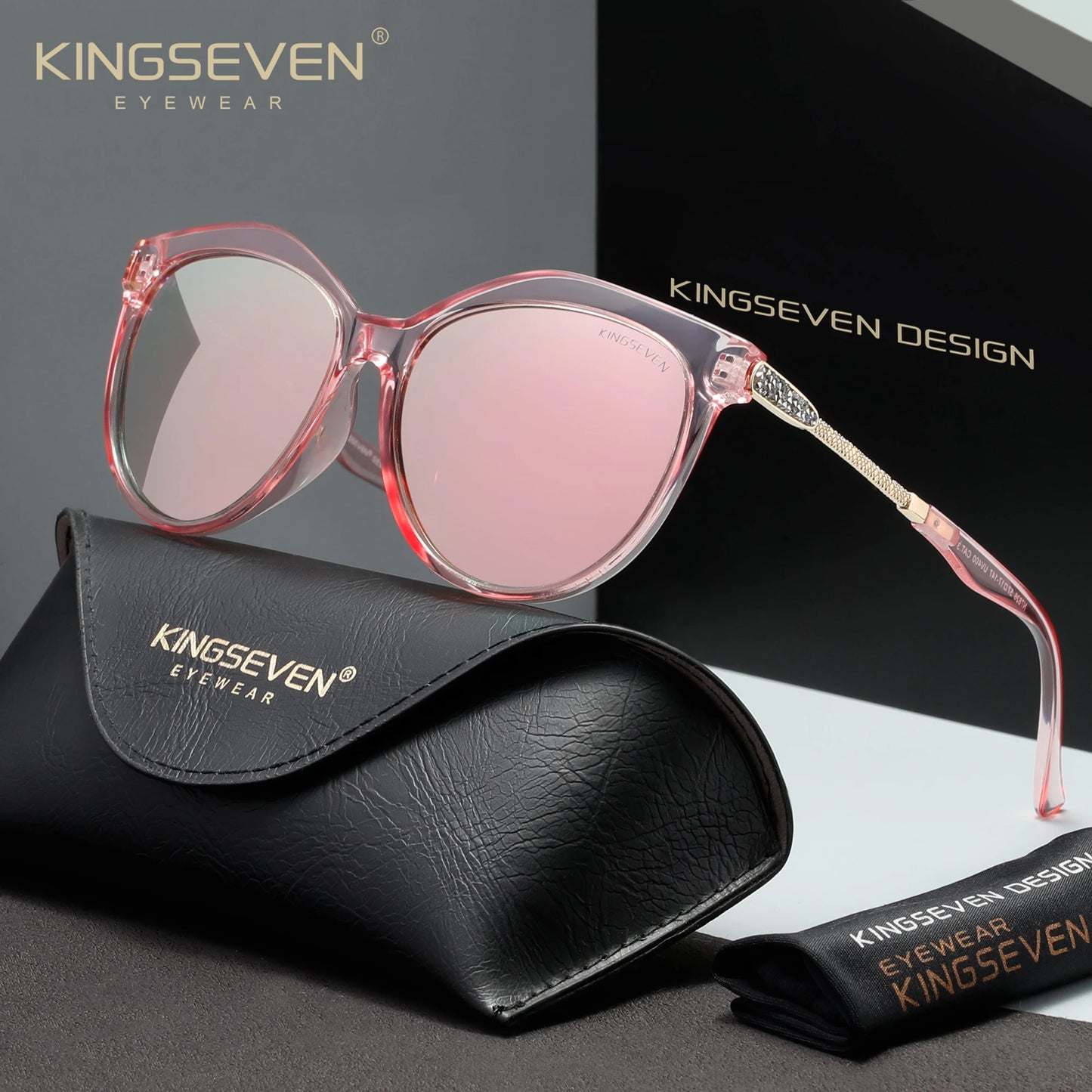 KINGSEVEN Casual Women Sunglasses Driving UV400 Polarized Protective Fashion Glasses Luxury Cat Eye Round Large Eyewear Frames