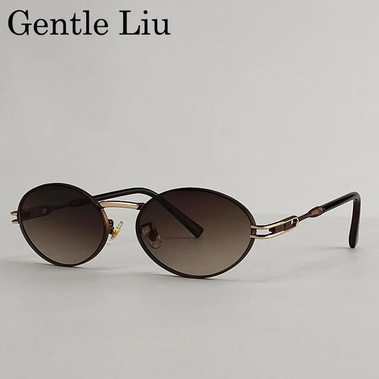 Small Frame Oval Punk Sunglasses Women 2026 Luxury Brand Vintage Metal Frame Sun Glasses For Ladies Trendy Eyewear Shades UV400