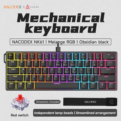 Ajazz NK61 Wired Mechanical Keyboard 60% Mixed Color RGB Hot-Swap 61 Keys Gaming Keyboard Rad Switch for Esports Gamers