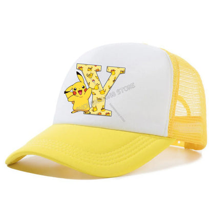 Pokemon Pikachu Peaked Cap Cartoon A-Z Letter Baseball Caps Fashion Summer Breathable Mesh Hat Parent-child Hat Peacoat Kid Gift