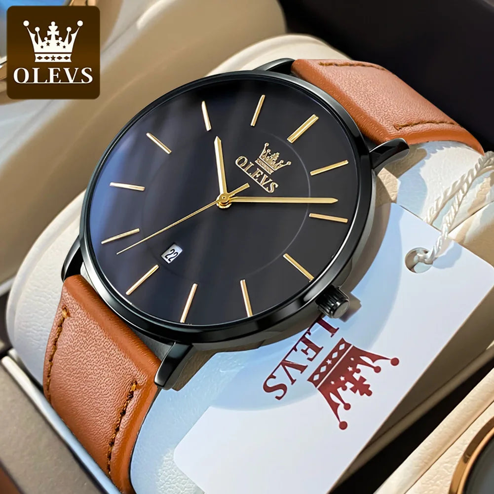 OLEVS 5869 Men's Watch Japan Quartz Movement Thin Case Fashion Waterproof Watch For Men Calendar Simple Original Male Wristwatch