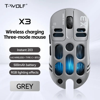 2026 Hollow-out Design Lightweight Computer Game Accessories 3-Mode Bluetooth Wireless Mouse Laptop Rechargeable RGB Backlight