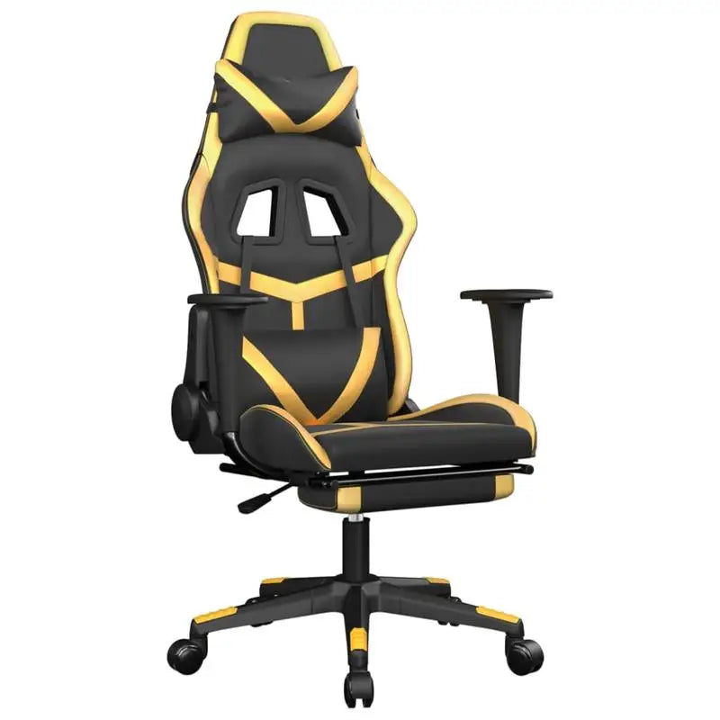 Gaming Chair with Footrest Black & Gold, Reclining Ergonomic Gaming Chair, 360° Swivel Leather Gaming Chair with Adjustable Height and Footrest