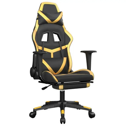 Gaming Chair with Footrest Black & Gold, Reclining Ergonomic Gaming Chair, 360° Swivel Leather Gaming Chair with Adjustable Height and Footrest